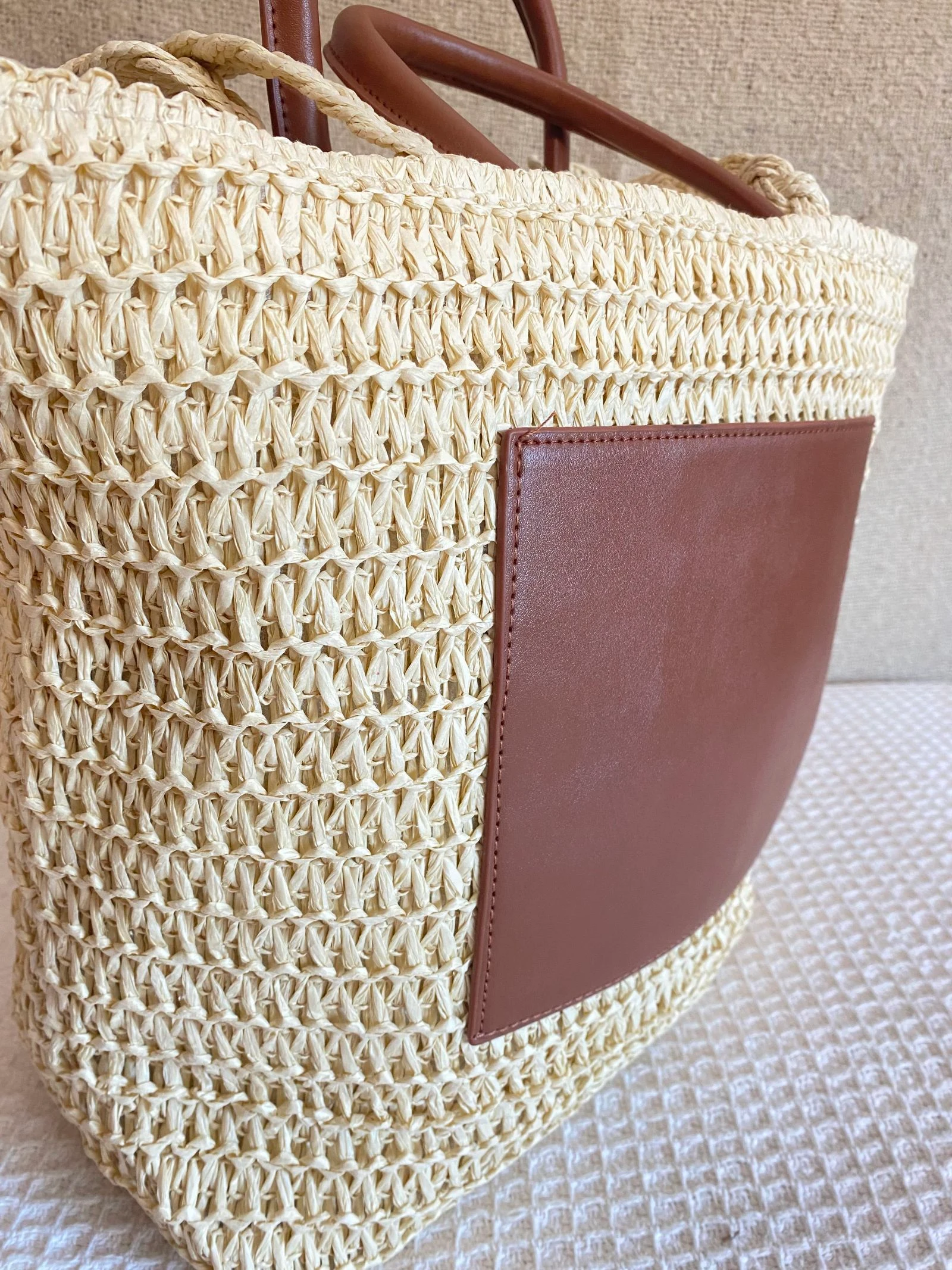 Rotan Tote tas met kunstleren vak en dubbele handvat – photo 3